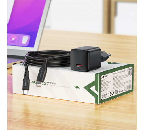 Мережевий зарядний пристрій з кабелем ACEFAST A118 PD30W mini GaN USB-C fast charger set (P16) Black (6974316285182)