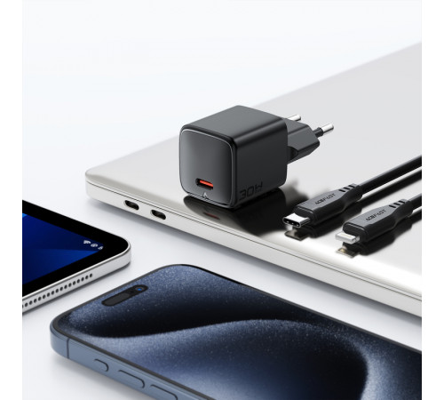 Мережевий зарядний пристрій з кабелем ACEFAST A118 PD30W mini GaN USB-C fast charger set (P16) Black (6974316285182)