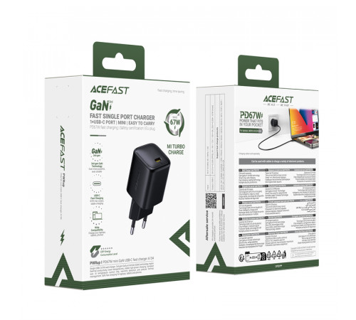 Мережевий зарядний пристрій ACEFAST A134 PD67W mini GaN USB-C fast charger Black (6974316285717)