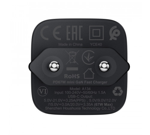 Мережевий зарядний пристрій ACEFAST A134 PD67W mini GaN USB-C fast charger Black (6974316285717)