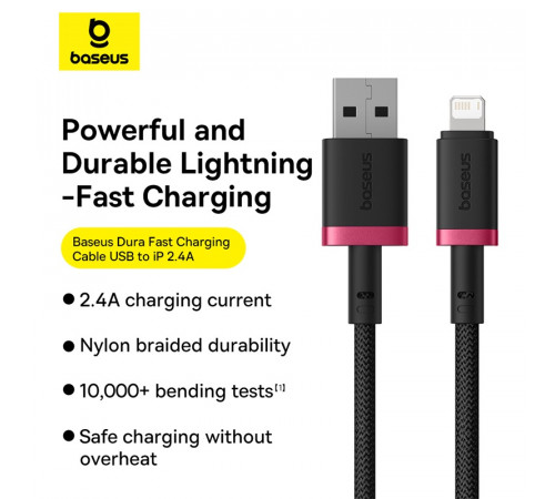 Кабель Baseus Dura Series Fast Charging Cable USB to iP 2.4A 1m Red+Black (P10377801U01-01)