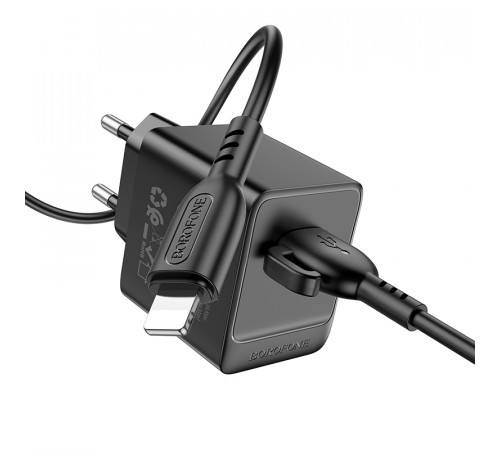Мережевий зарядний пристрій з кабелем BOROFONE BAS11A Erudite single port charger set(iP) Black (6941991104619)