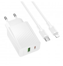 Мережевий зарядний пристрій з кабелем BOROFONE BAS76A Source PD30W+QC3.0 charger set(C to iP) White (6941991122903)