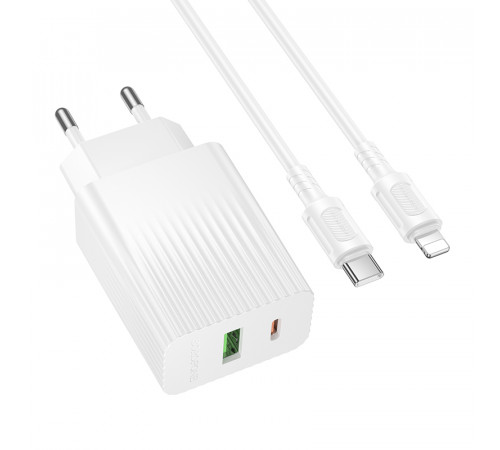 Мережевий зарядний пристрій з кабелем BOROFONE BAS76A Source PD30W+QC3.0 charger set(C to iP) White (6941991122903)