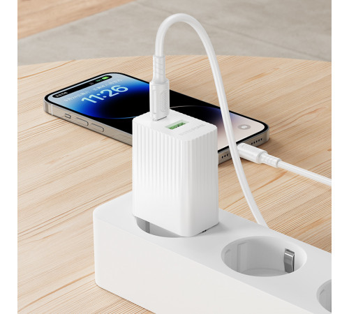 Мережевий зарядний пристрій з кабелем BOROFONE BAS76A Source PD30W+QC3.0 charger set(C to iP) White (6941991122903)