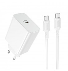 Мережевий зарядний пристрій з кабелем BOROFONE BA107A Stellar single port PD30W charger set (C to C) (EU) White (6941991125362)