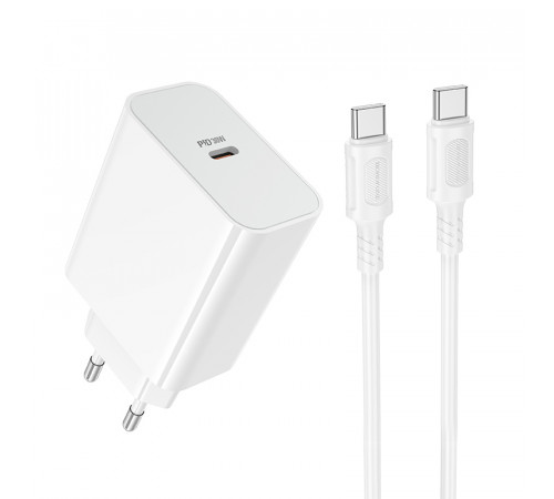 Мережевий зарядний пристрій з кабелем BOROFONE BA107A Stellar single port PD30W charger set (C to C) (EU) White (6941991125362)