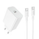 Мережевий зарядний пристрій з кабелем BOROFONE BA107A Stellar single port PD30W charger set (C to C) (EU) White (6941991125362)