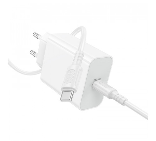 Мережевий зарядний пристрій з кабелем BOROFONE BA107A Stellar single port PD30W charger set (C to C) (EU) White (6941991125362)