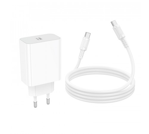 Мережевий зарядний пристрій з кабелем BOROFONE BA107A Stellar single port PD30W charger set (C to C) (EU) White (6941991125362)