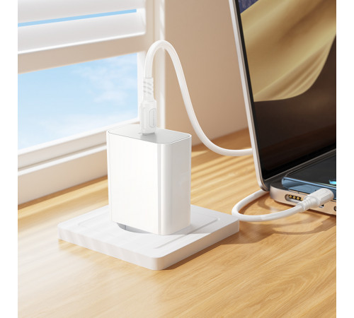 Мережевий зарядний пристрій з кабелем BOROFONE BA107A Stellar single port PD30W charger set (C to C) (EU) White (6941991125362)