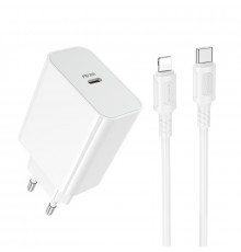 Мережевий зарядний пристрій з кабелем BOROFONE BA107A Stellar single port PD30W charger set (C to iP) (EU) White (6941991125355)