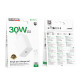 Мережевий зарядний пристрій з кабелем BOROFONE BA107A Stellar single port PD30W charger set (C to iP) (EU) White (6941991125355)