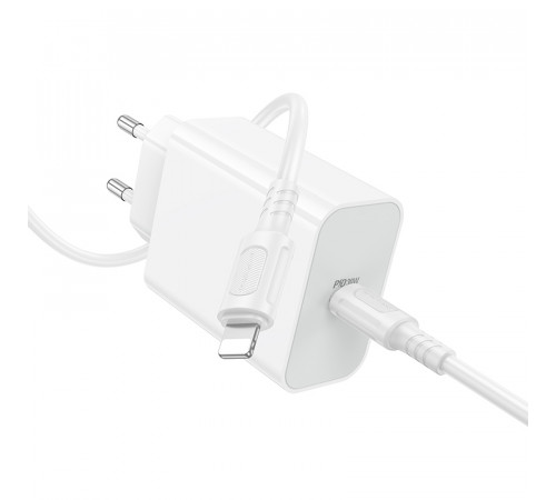 Мережевий зарядний пристрій з кабелем BOROFONE BA107A Stellar single port PD30W charger set (C to iP) (EU) White (6941991125355)
