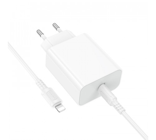 Мережевий зарядний пристрій з кабелем BOROFONE BA107A Stellar single port PD30W charger set (C to iP) (EU) White (6941991125355)