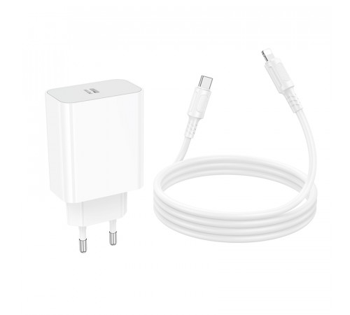 Мережевий зарядний пристрій з кабелем BOROFONE BA107A Stellar single port PD30W charger set (C to iP) (EU) White (6941991125355)