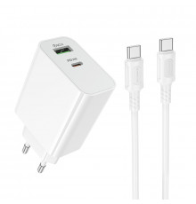 Мережевий зарядний пристрій з кабелем BOROFONE BA108A Stellar PD30W+QC3.0 charger set (C to C) (EU) White (6941991125393)