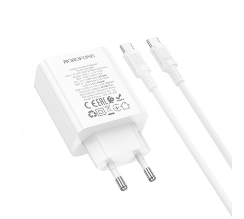 Мережевий зарядний пристрій з кабелем BOROFONE BA108A Stellar PD30W+QC3.0 charger set (C to C) (EU) White (6941991125393)