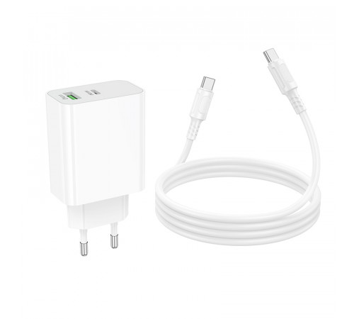 Мережевий зарядний пристрій з кабелем BOROFONE BA108A Stellar PD30W+QC3.0 charger set (C to C) (EU) White (6941991125393)
