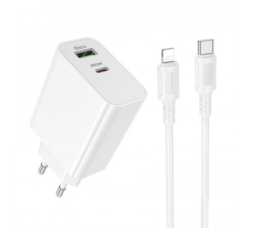 Мережевий зарядний пристрій з кабелем BOROFONE BA108A Stellar PD30W+QC3.0 charger set (C to iP) (EU) White (6941991125386)