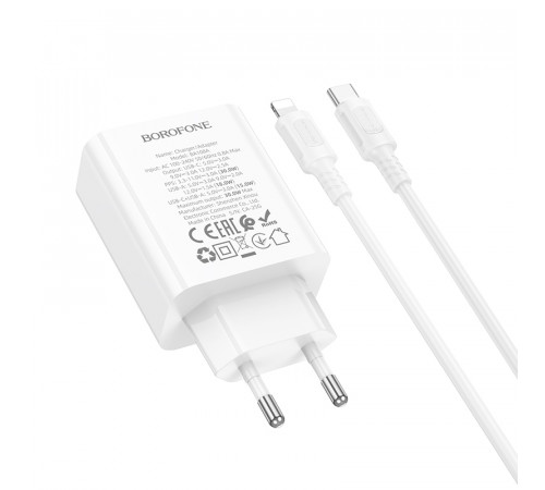 Мережевий зарядний пристрій з кабелем BOROFONE BA108A Stellar PD30W+QC3.0 charger set (C to iP) (EU) White (6941991125386)