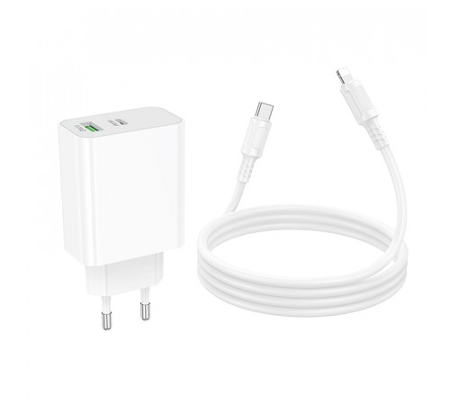 Мережевий зарядний пристрій з кабелем BOROFONE BA108A Stellar PD30W+QC3.0 charger set (C to iP) (EU) White (6941991125386)