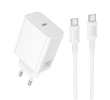Мережевий зарядний пристрій з кабелем BOROFONE BA109A Star single port PD40W charger set (C to C) (EU) White (6941991126895)