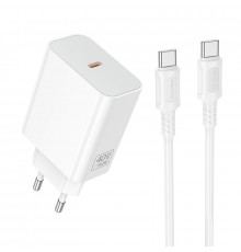 Мережевий зарядний пристрій з кабелем BOROFONE BA109A Star single port PD40W charger set (C to C) (EU) White (6941991126895)