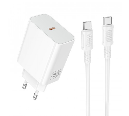 Мережевий зарядний пристрій з кабелем BOROFONE BA109A Star single port PD40W charger set (C to C) (EU) White (6941991126895)