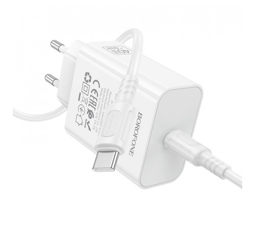 Мережевий зарядний пристрій з кабелем BOROFONE BA109A Star single port PD40W charger set (C to C) (EU) White (6941991126895)