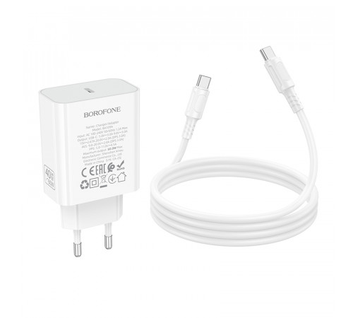 Мережевий зарядний пристрій з кабелем BOROFONE BA109A Star single port PD40W charger set (C to C) (EU) White (6941991126895)