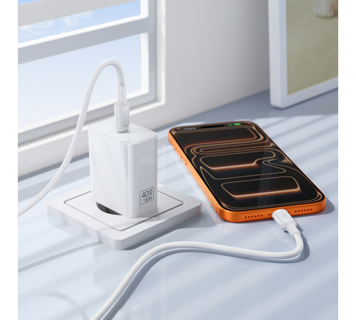 Мережевий зарядний пристрій з кабелем BOROFONE BA109A Star single port PD40W charger set (C to C) (EU) White (6941991126895)