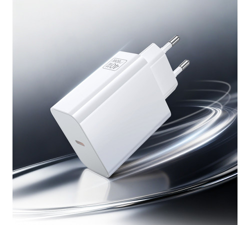 Мережевий зарядний пристрій з кабелем BOROFONE BA109A Star single port PD40W charger set (C to C) (EU) White (6941991126895)