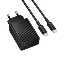 Мережевий зарядний пристрій з кабелем BOROFONE BAS75A Source single port PD30W charger set (C to C) (EU) Black (6941991122859)