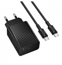 Мережевий зарядний пристрій з кабелем BOROFONE BAS75A Source single port PD30W charger set (C to C) (EU) Black (6941991122859)
