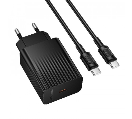 Мережевий зарядний пристрій з кабелем BOROFONE BAS75A Source single port PD30W charger set (C to C) (EU) Black (6941991122859)