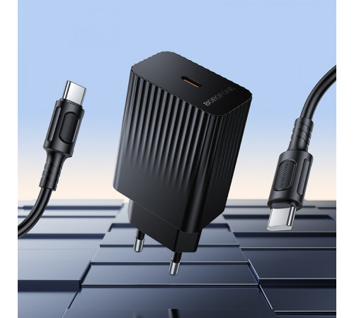 Мережевий зарядний пристрій з кабелем BOROFONE BAS75A Source single port PD30W charger set (C to C) (EU) Black (6941991122859)