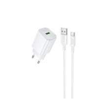 Мережевий зарядний пристрій з кабелем BOROFONE BAS82A Star single port QC3.0 charger set (Type-C) (EU) White (6941991126758)