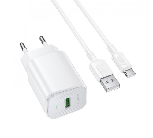 Мережевий зарядний пристрій з кабелем BOROFONE BAS82A Star single port QC3.0 charger set (Type-C) (EU) White (6941991126758)