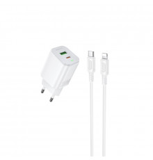Мережевий зарядний пристрій з кабелем BOROFONE BAS83A Star PD20W+QC3.0 charger set (C to iP) (EU) White (6941991126796)