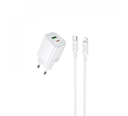 Мережевий зарядний пристрій з кабелем BOROFONE BAS83A Star PD20W+QC3.0 charger set (C to iP) (EU) White (6941991126796)