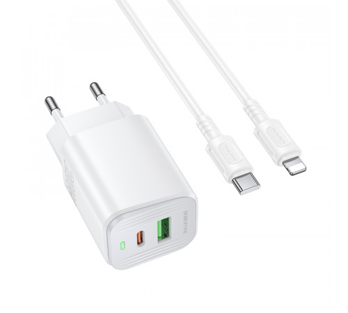 Мережевий зарядний пристрій з кабелем BOROFONE BAS83A Star PD20W+QC3.0 charger set (C to iP) (EU) White (6941991126796)