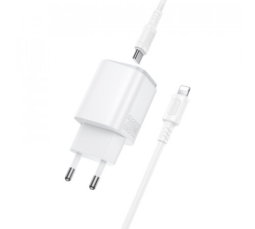 Мережевий зарядний пристрій з кабелем BOROFONE BAS83A Star PD20W+QC3.0 charger set (C to iP) (EU) White (6941991126796)
