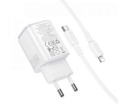 Мережевий зарядний пристрій з кабелем BOROFONE BAS83A Star PD20W+QC3.0 charger set (C to iP) (EU) White (6941991126796)