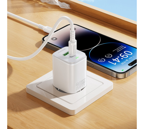 Мережевий зарядний пристрій з кабелем BOROFONE BAS83A Star PD20W+QC3.0 charger set (C to iP) (EU) White (6941991126796)