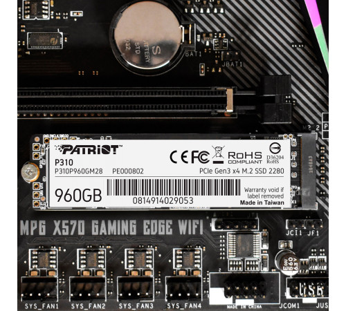 Накопичувач SSD M.2 Patriot P310 960GB NVMe 2280 PCIe 3.0x4 3D NAND TLC (P310P960GM28)
