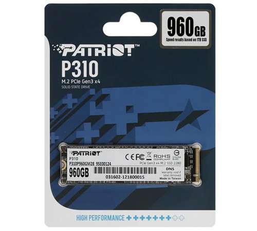 Накопичувач SSD M.2 Patriot P310 960GB NVMe 2280 PCIe 3.0x4 3D NAND TLC (P310P960GM28)
