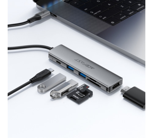 USB-хаб ACEFAST J18 USB-C 6-in-1 HUB docking station Metal Gray (6974316285939)