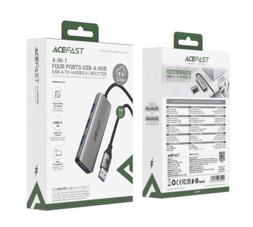 USB-хаб ACEFAST J17 USB-A  4-in-1 HUB Metal Gray (6974316285922)