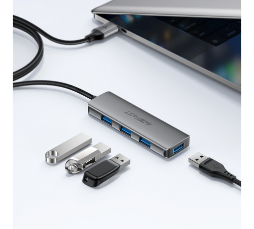 USB-хаб ACEFAST J17 USB-A  4-in-1 HUB Metal Gray (6974316285922)